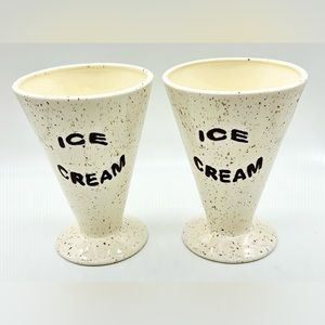 Set of 2 Vintage handmade Ice Cream Dish Bowls Cups
